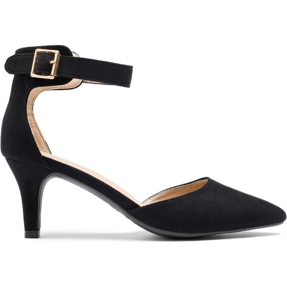 Dream Pairs Women's Black Suede Faux Suede pointed Toe Kitten Heels Pumps Shoes - Picture 2 of 7